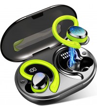 Wireless Earbud, Sport Bluetooth 5.3 Earbud with Earhooks Wireless Earphones in-Ear with Immersive Sound, Bluetooth Headphones IP7 Waterproof, Noise Cancelling, Dual LED Display, 48H Playtime, Green